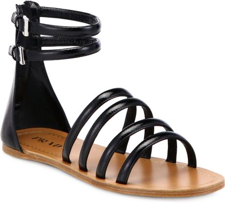 ... Saffiano Patent Leather Gladiator Sandals in Black (NERO-BLACK) | Lyst