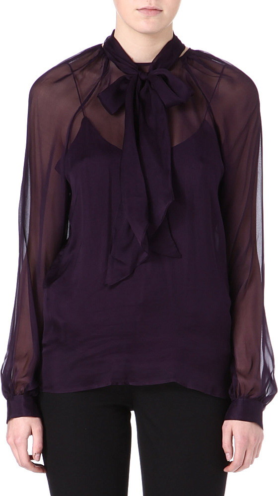 Ralph Lauren Silk Pussy Bow Blouse In Purple Lyst