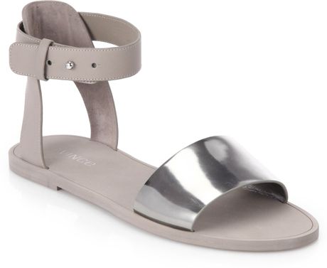 Vince Sawyer Leather Metallic Leather Sandals in Gray (PEWTER ...