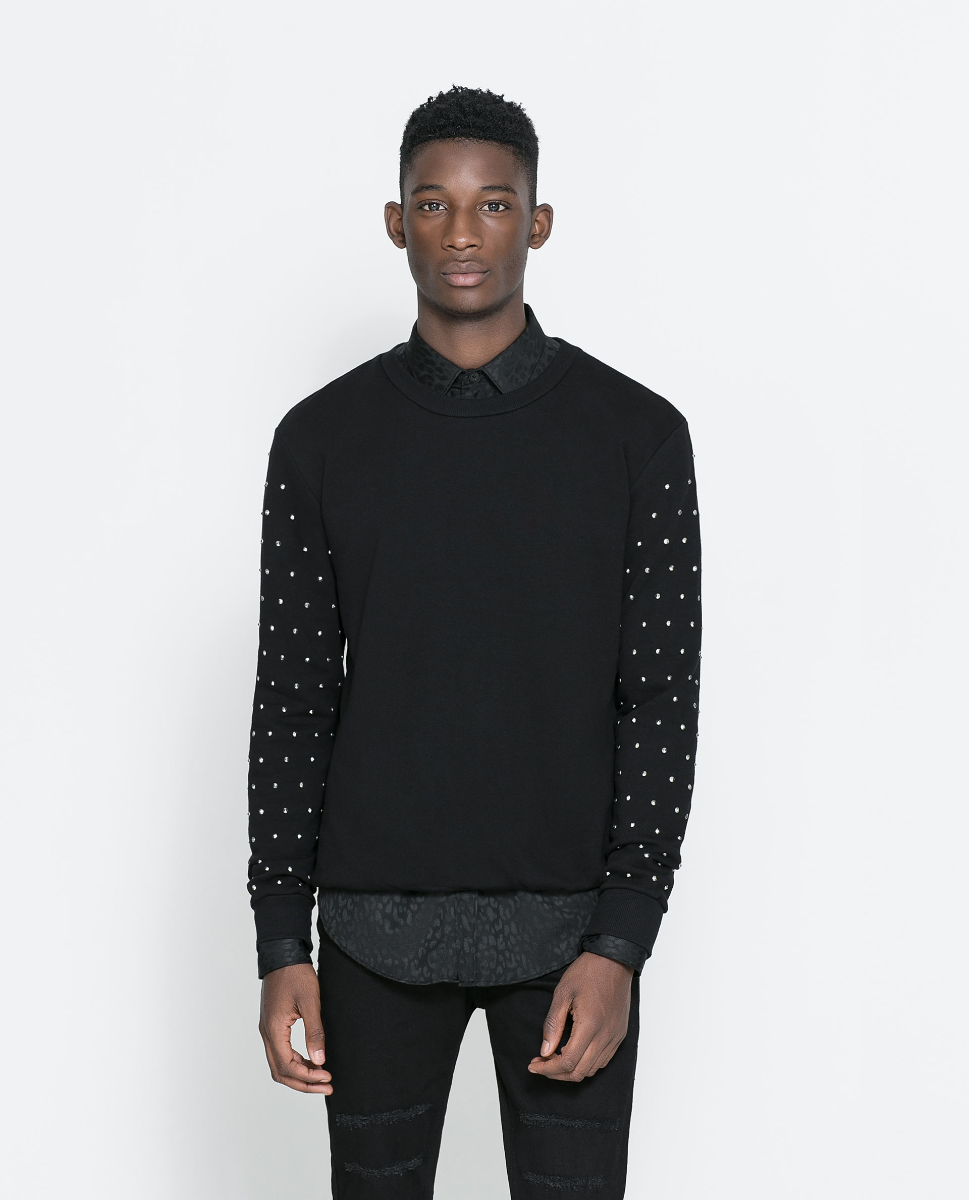 Zara Sweatshirt with Studded Sleeve in Black for Men Lyst