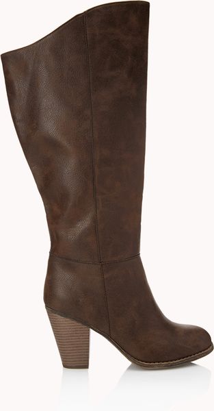 Forever 21 Wide Calf Faux Leather Boots in Brown (Chestnut) | Lyst