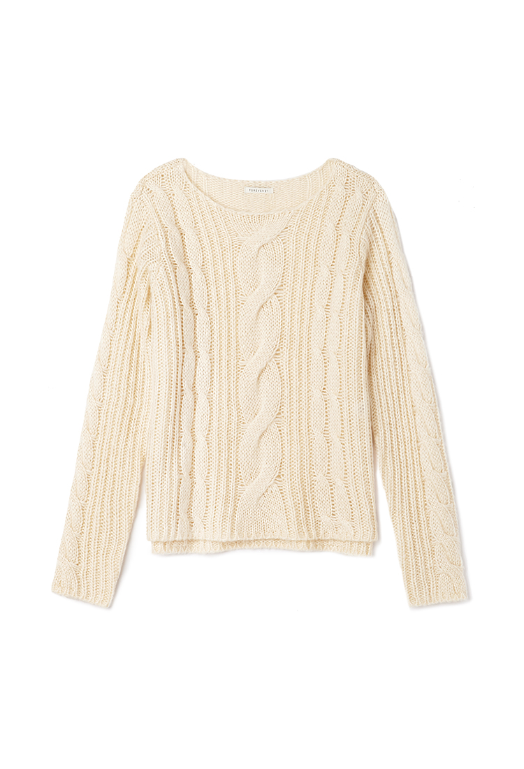 Forever 21 Fuzzy Cable Knit Sweater in Beige (CREAM)
