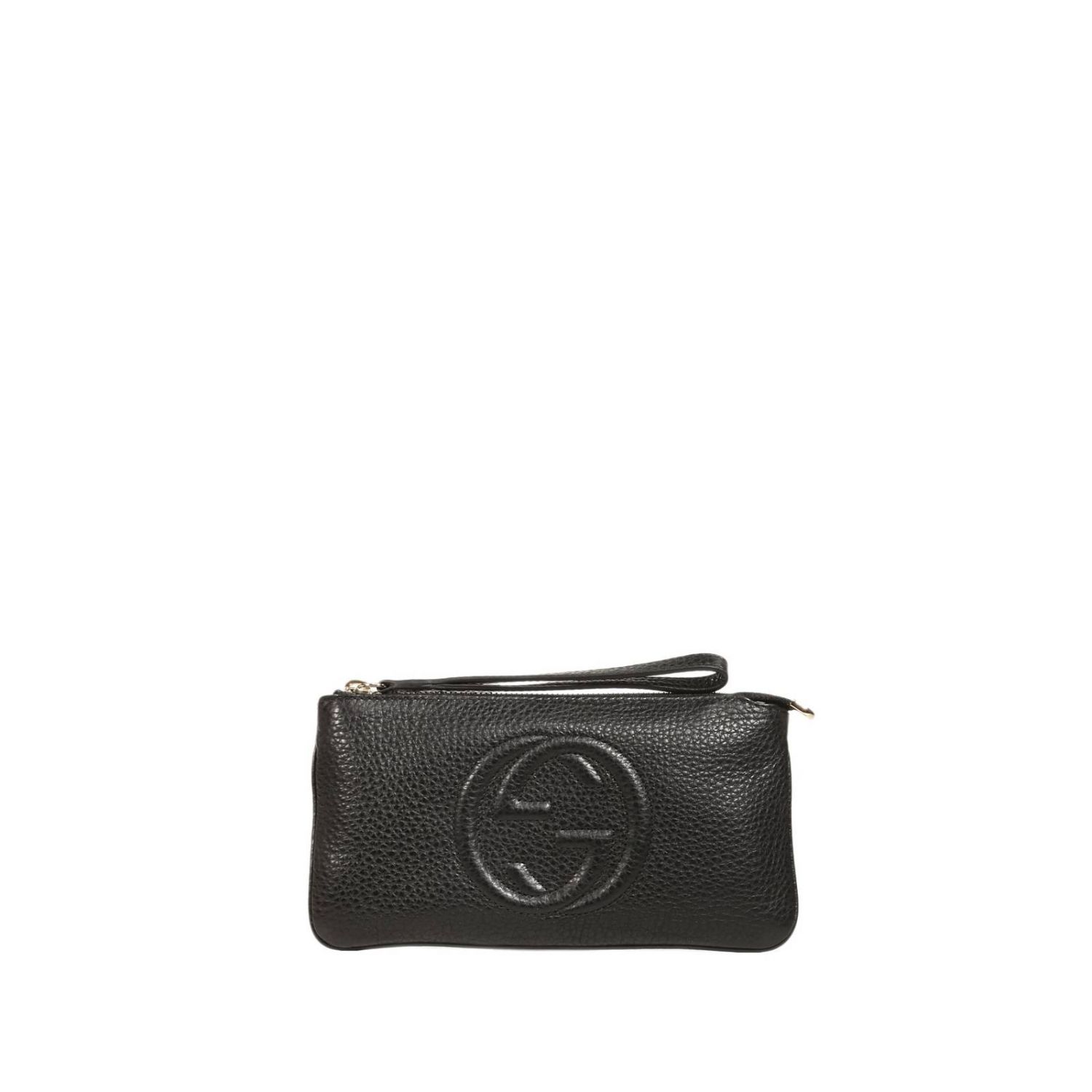 Gucci Clutch Leather Soho Wrist Bag in Black | Lyst