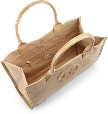 tory burch coated ella camel tote mid canvas mini
