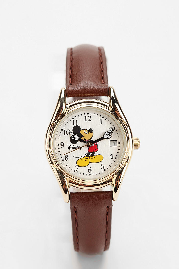 Urban Outfitters Classic Mickey Mouse Watch In Gold For Men (brown)