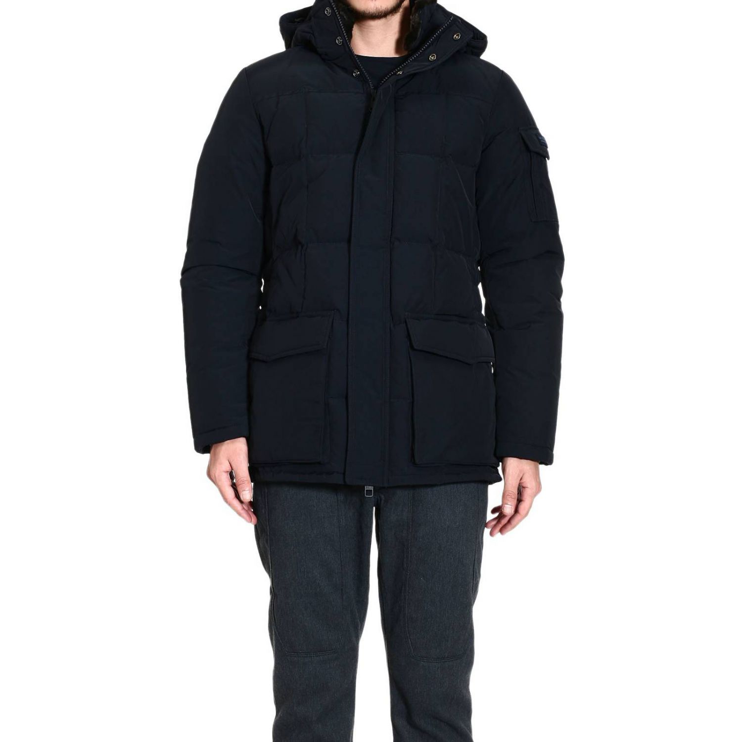 long navy down coat