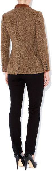Lauren By Ralph Lauren Tweed Hacking Jacket with Suede Tipped Collar