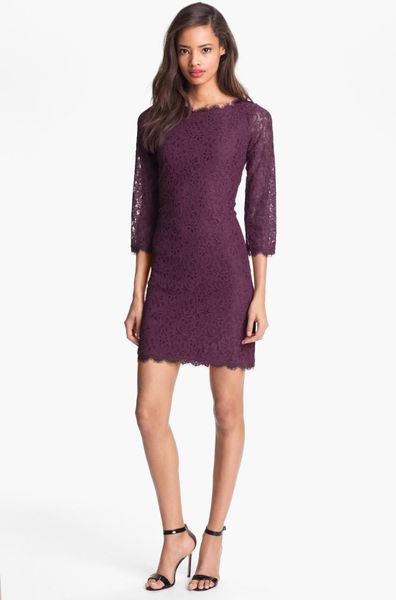 Diane Von Furstenberg Zarita Lace Sheath Dress in Purple (Brazen Plum)