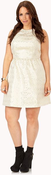 Forever 21 Festive Metallic Spotted Dress in White (Creamgold)