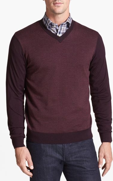 John W. NordstromÂ® Vneck Merino Wool Sweater in Purple for Men (Plum ...