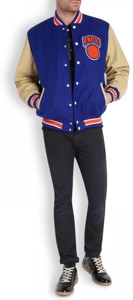 Mitchell & Ness New York Knicks Leather and Wool Varsity Jacket in