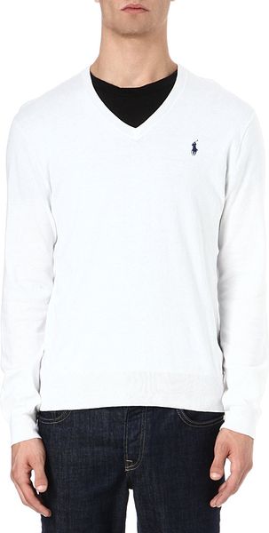 ralph lauren white v neck jumper