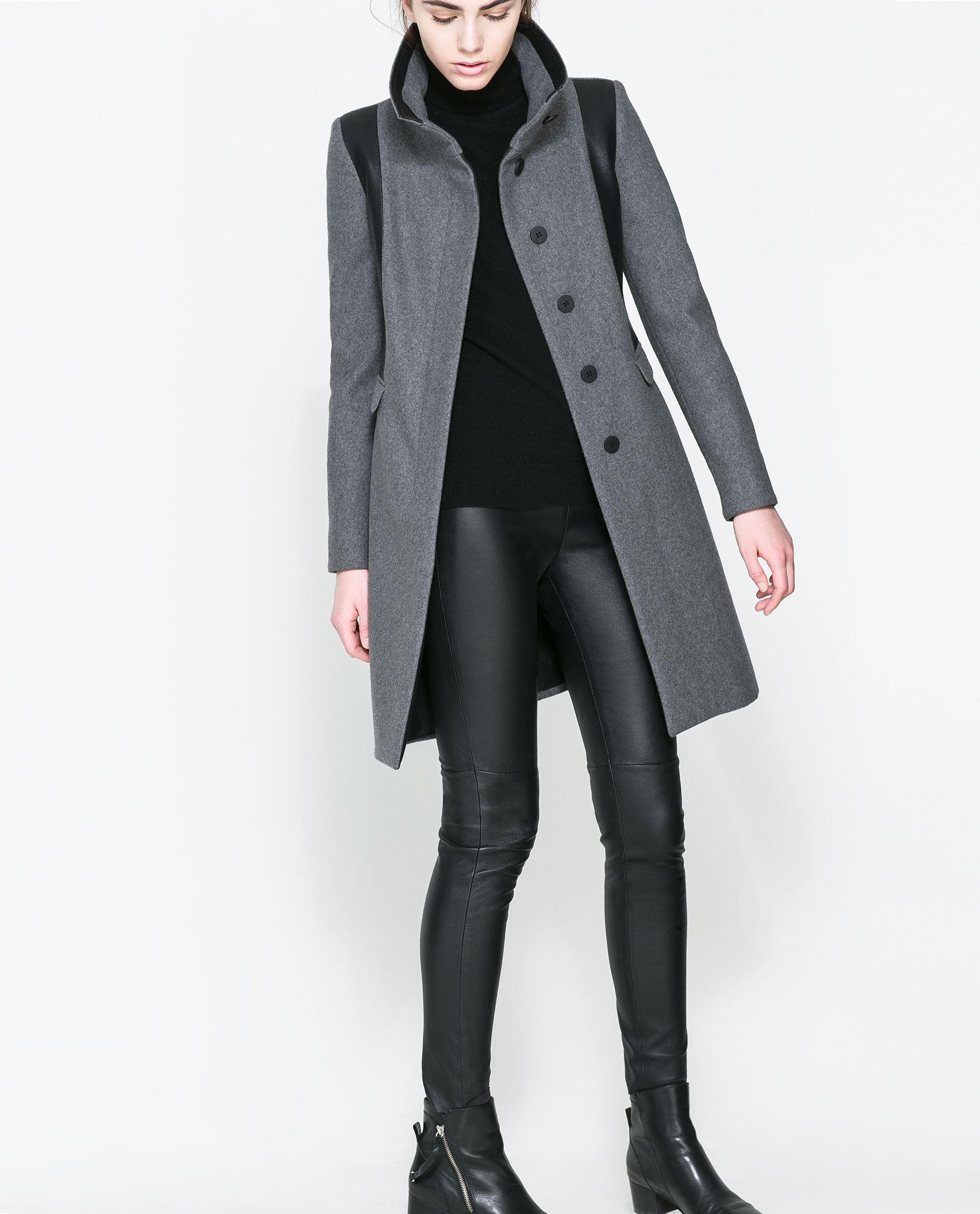 Zara Combined Wool Coat in Gray (Grey marl) | Lyst