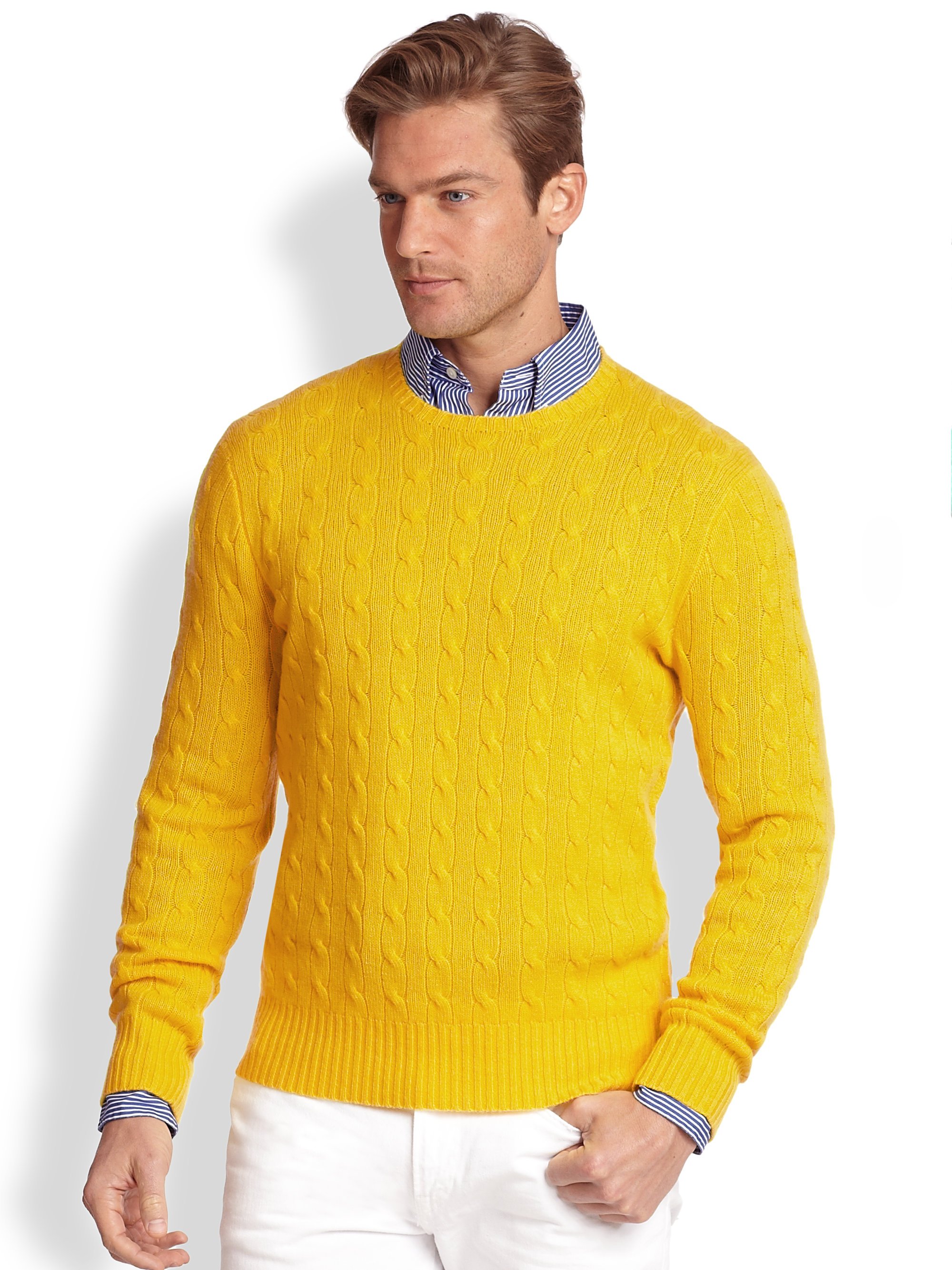 Polo Ralph Lauren Cableknit Cashmere Sweater in Yellow for Men Lyst