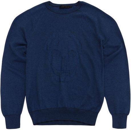 bicolour jumper mcqueen sapphire skull alexander knit