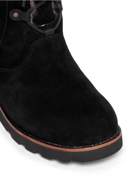 black faux fleece cuff wedge heel trainers