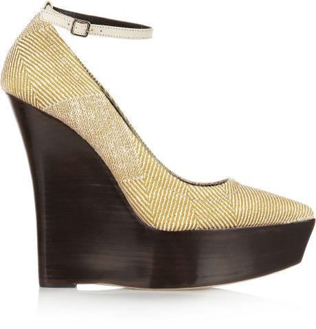 Burberry Prorsum Woven Canvas Wedge Pumps in Beige | Lyst