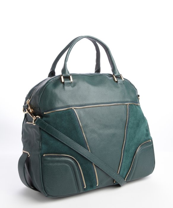 Kelsi Dagger Hunter Green Leather Medium Dunham Bowler Tote Bag in