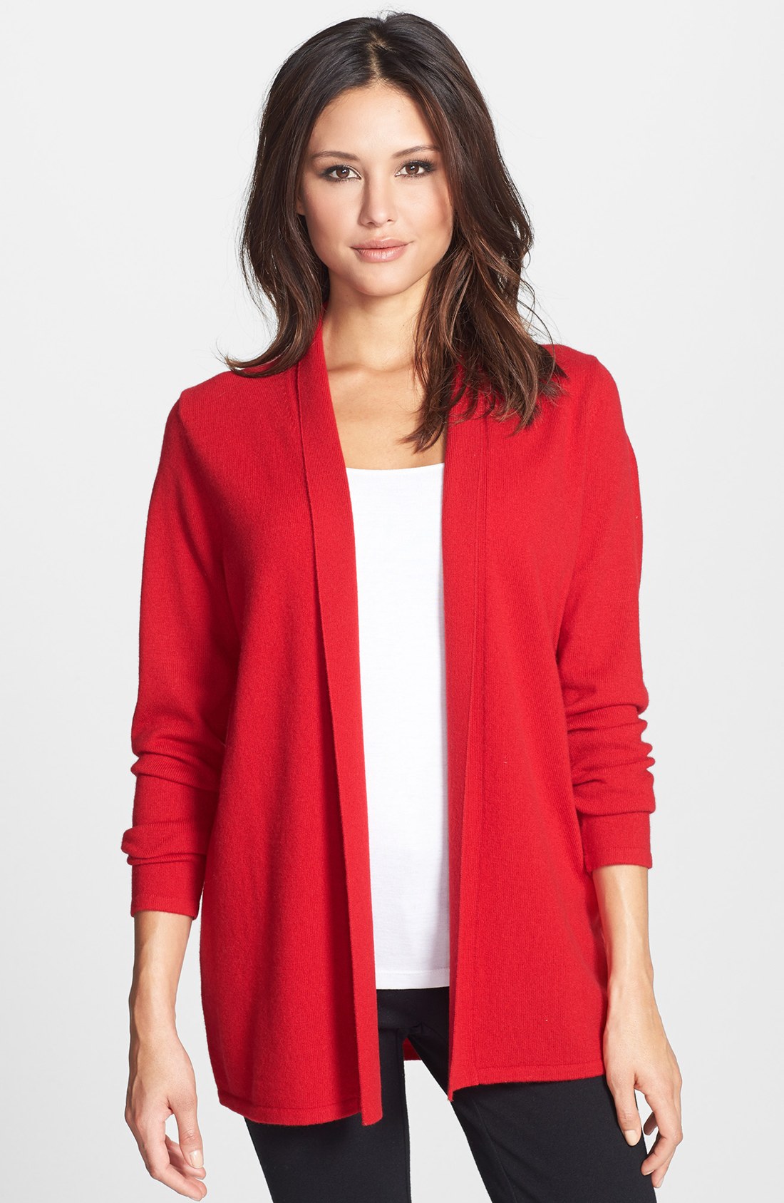 Nordstrom Collection Open Front Cashmere Cardigan in Red (Red Tango) | Lyst
