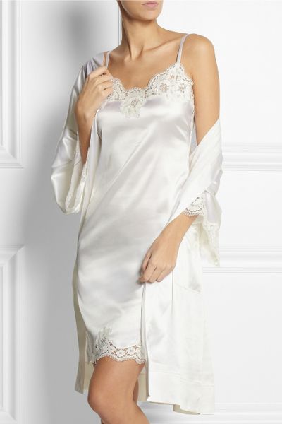 Dolce And Gabbana Lace Trimmed Stretch Silk Satin Chemise In White Lyst 3534