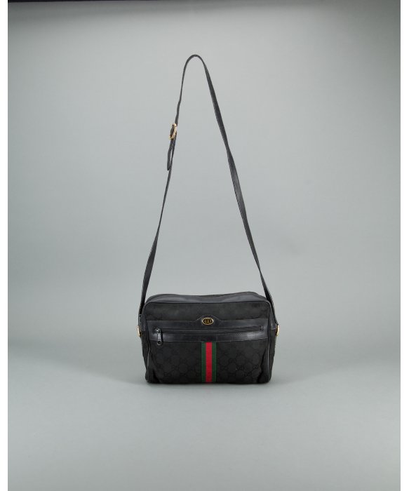 Gucci Preowned Black Gg Canvas Web Striped Vintage Crossbody Bag in Black | Lyst