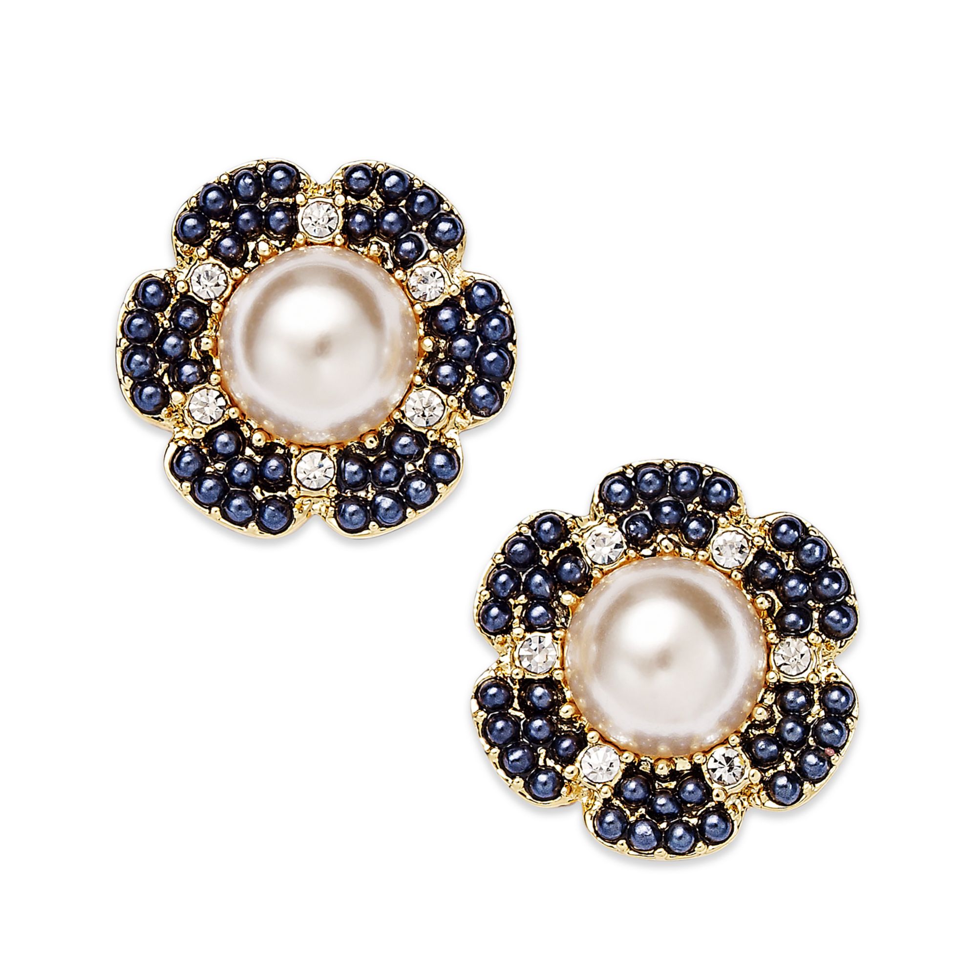 Kate Spade New York Goldtone Navy Bead Imitation Pearl Stud Earrings In