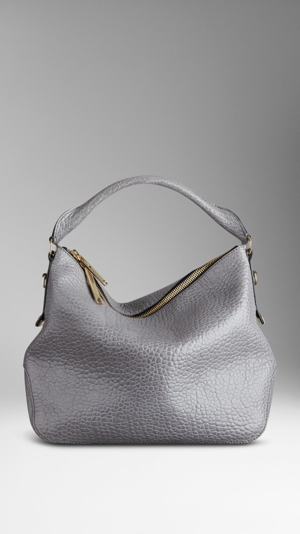 Burberry Small Heritage Grain Leather Hobo Bag in Gray (mid grey melange) | Lyst