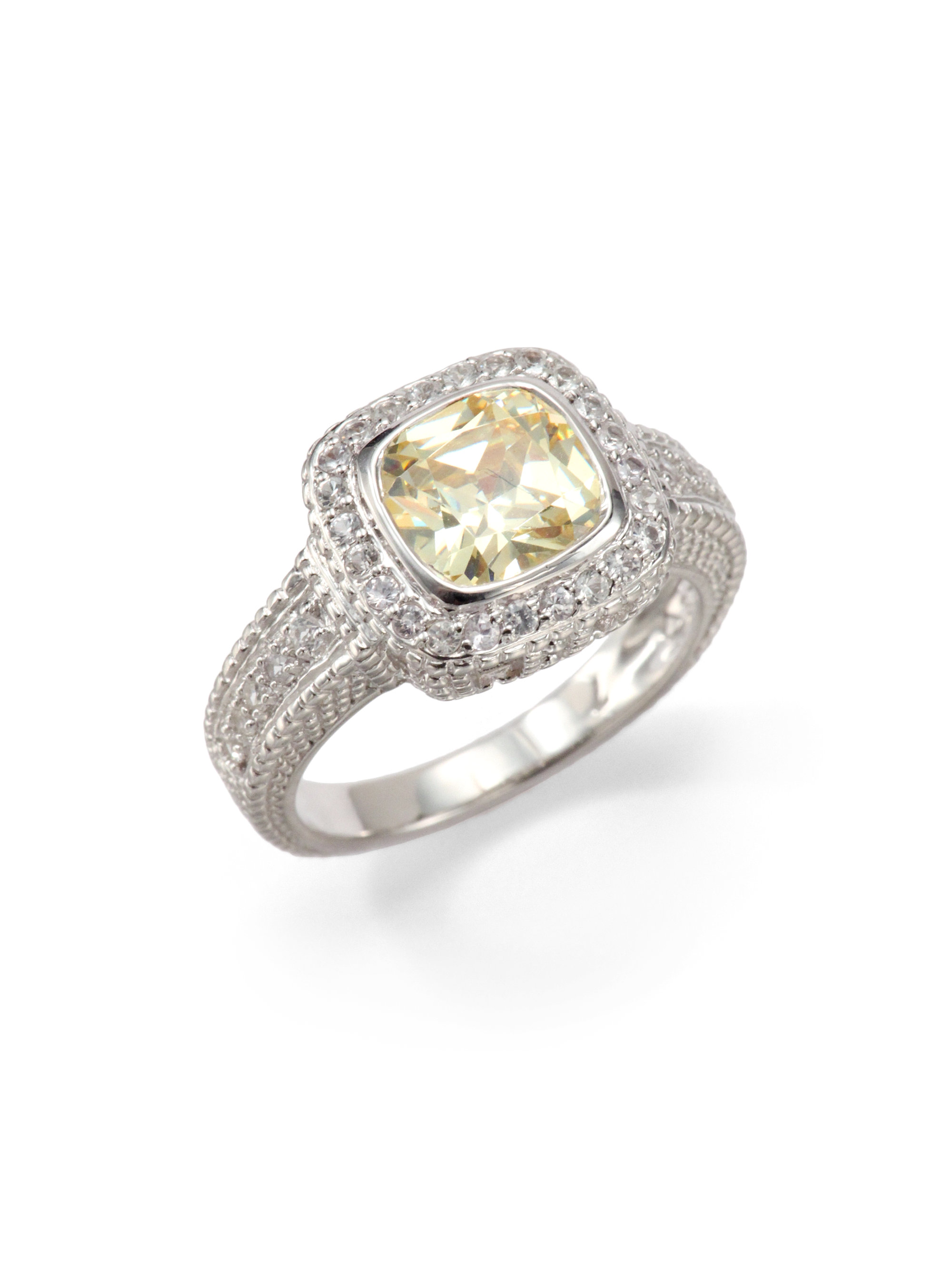 Judith Ripka Canary Crystal White Sapphire Sterling Silver Textured