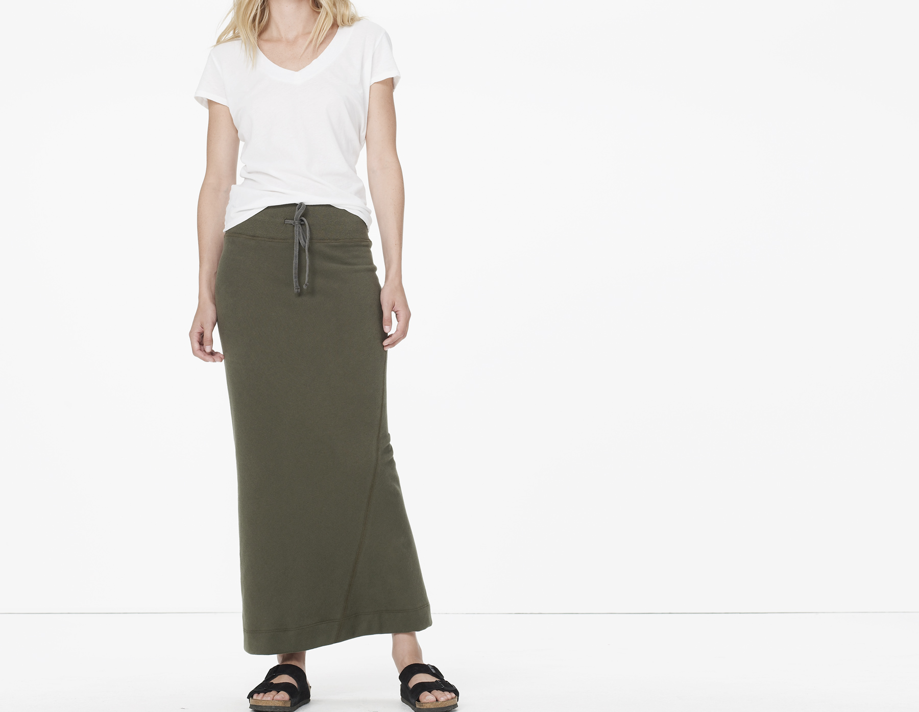 James Perse Fleece Twisted Seam Maxi Skirt in Green (Army Green) Lyst