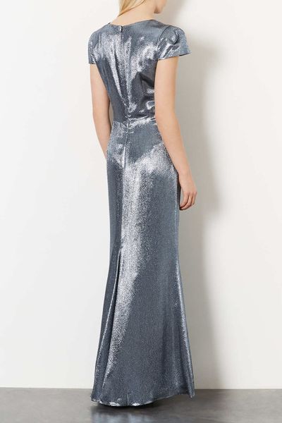 Topshop Limited Edition Lurex Maxi Dress in Silver (SLATE)