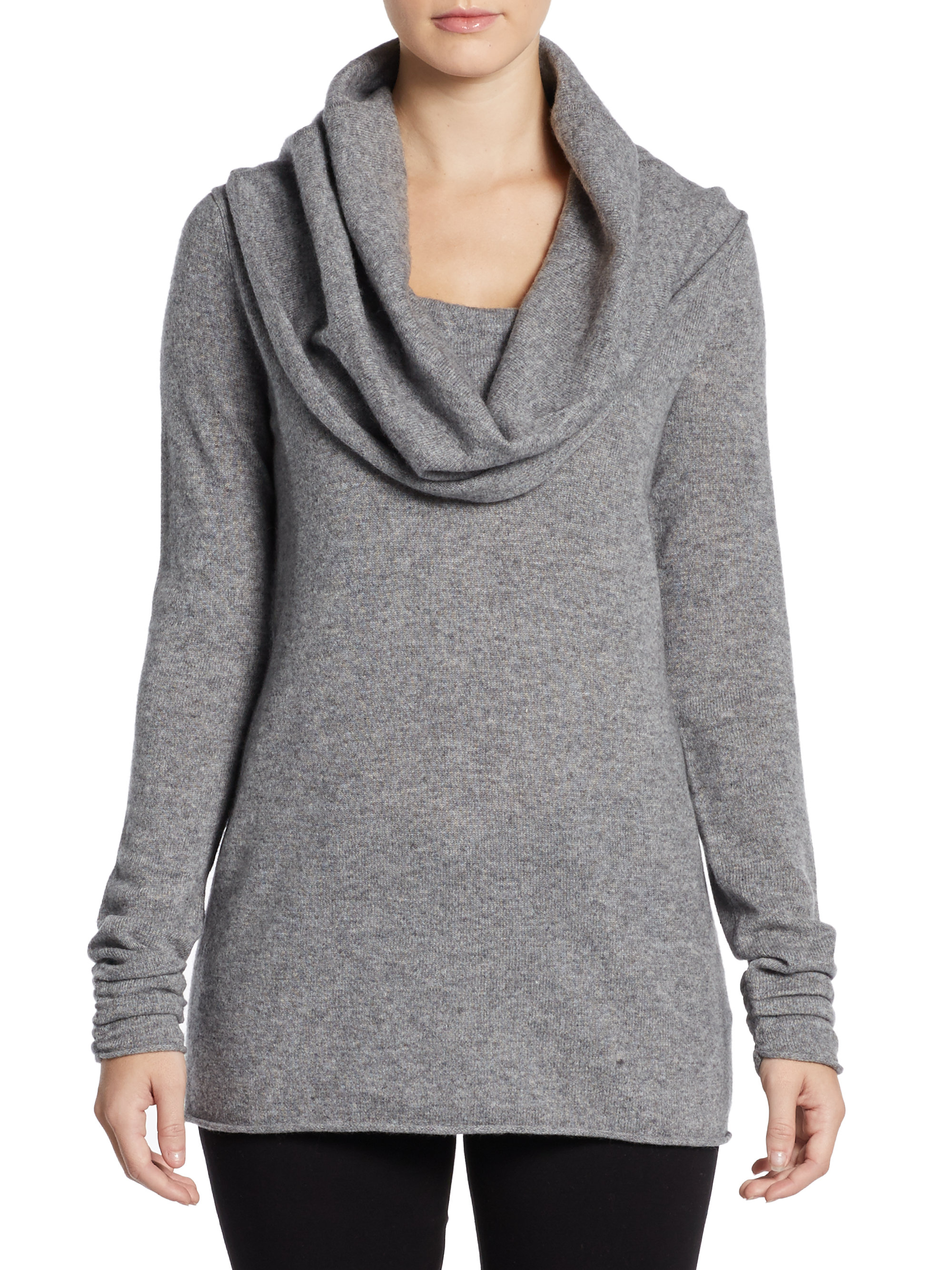 Saks Fifth Avenue Black Cashmere Cowl Neck Sweater in Gray (GREY) | Lyst
