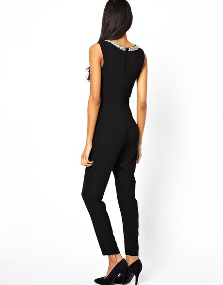 Asos New Look Embellished Neck Jumpsuit in Black | Lyst