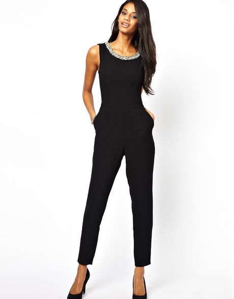 Asos New Look Embellished Neck Jumpsuit in Black | Lyst