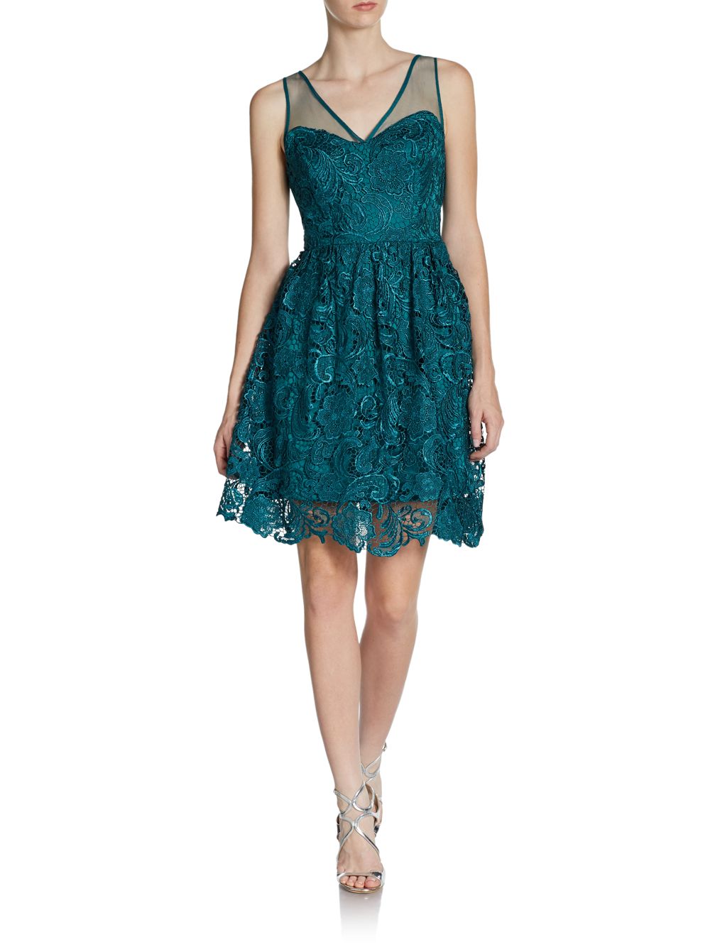 Adrianna Papell Illusion Lace Cocktail Dress In Green Hunter Green Lyst