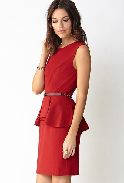 Forever 21 Chic Side Peplum Dress in Red