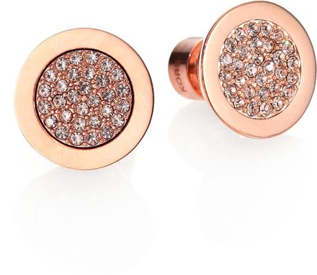 rose kors michael gold stud earrings pave goldtone slice