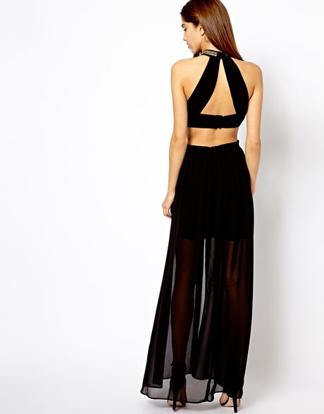 Asos High Neck Cut Out Back Maxi Dress in Black (Multi)