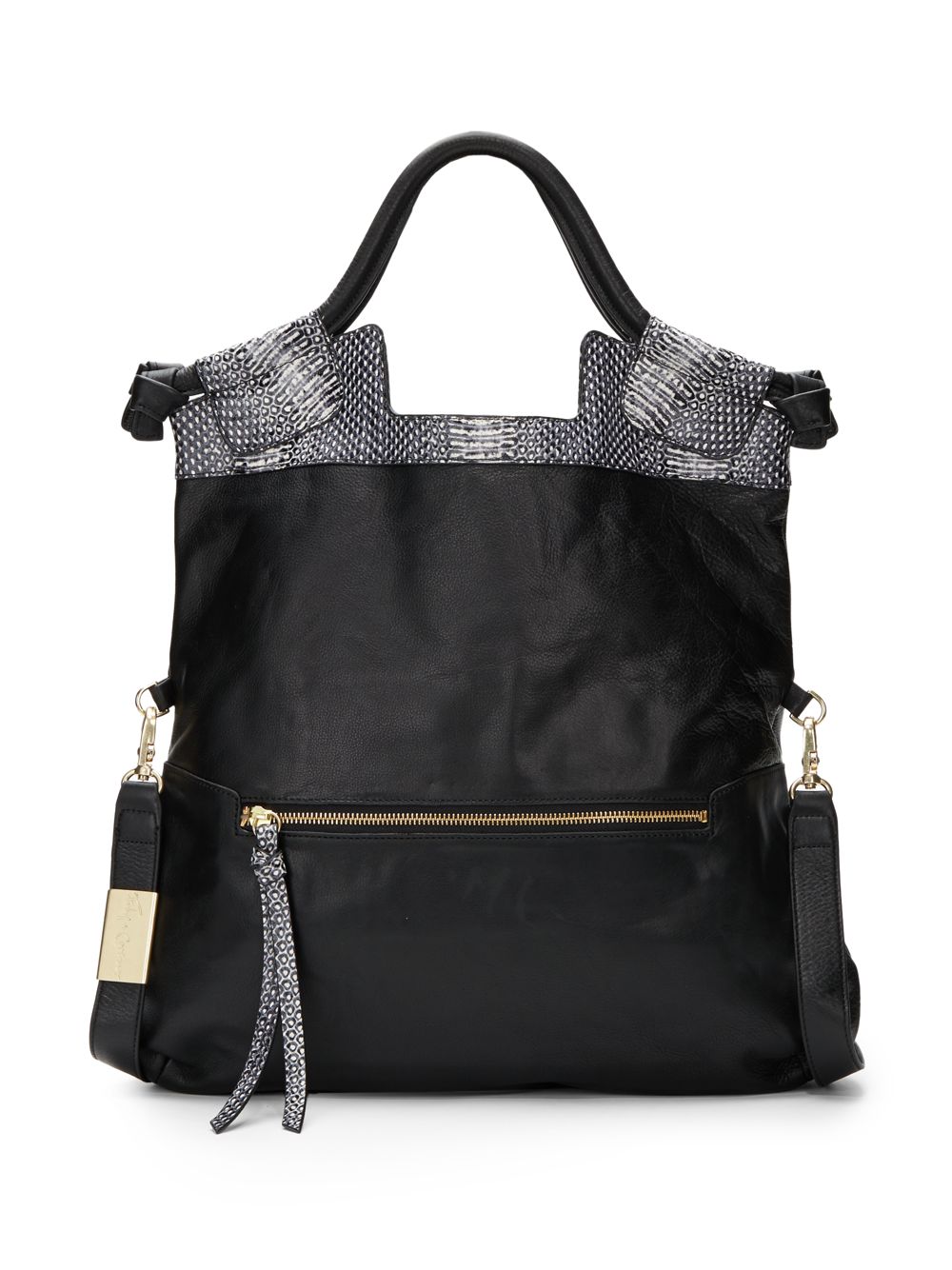 Foley + Corinna Mid City SnakeEmbossed Leather Convertible FoldOver Handbag in Black (snake