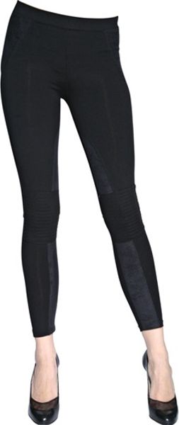 David Lerner Faux Leather Jersey Biker Leggings In Black Lyst 6511