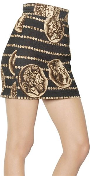 Dolce & Gabbana Cotton Brocade Effect High Waisted Skirt in Black