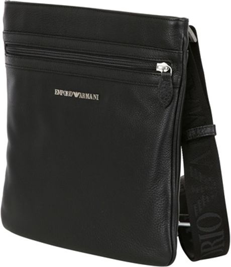 Emporio Armani Hammered Leather Cross Body Bag in Black for Men