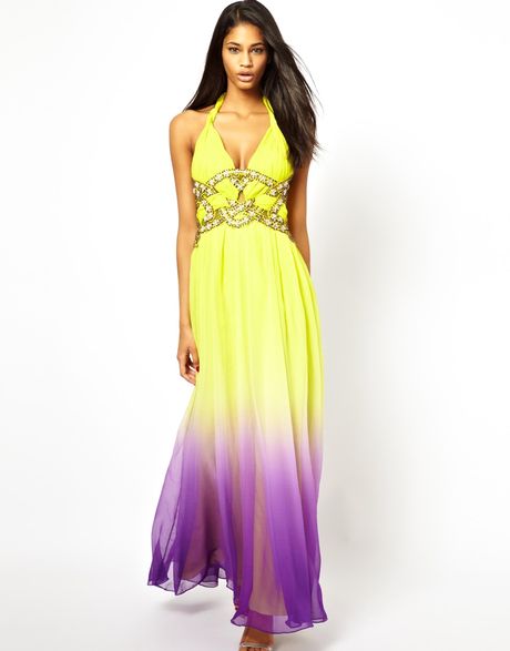 Forever Unique Embellished Maxi Dress in Dip Dye in Yellow ...