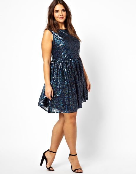 Asos Curve Smock Dress in Holographic Embellishment in Blue (Navy ...