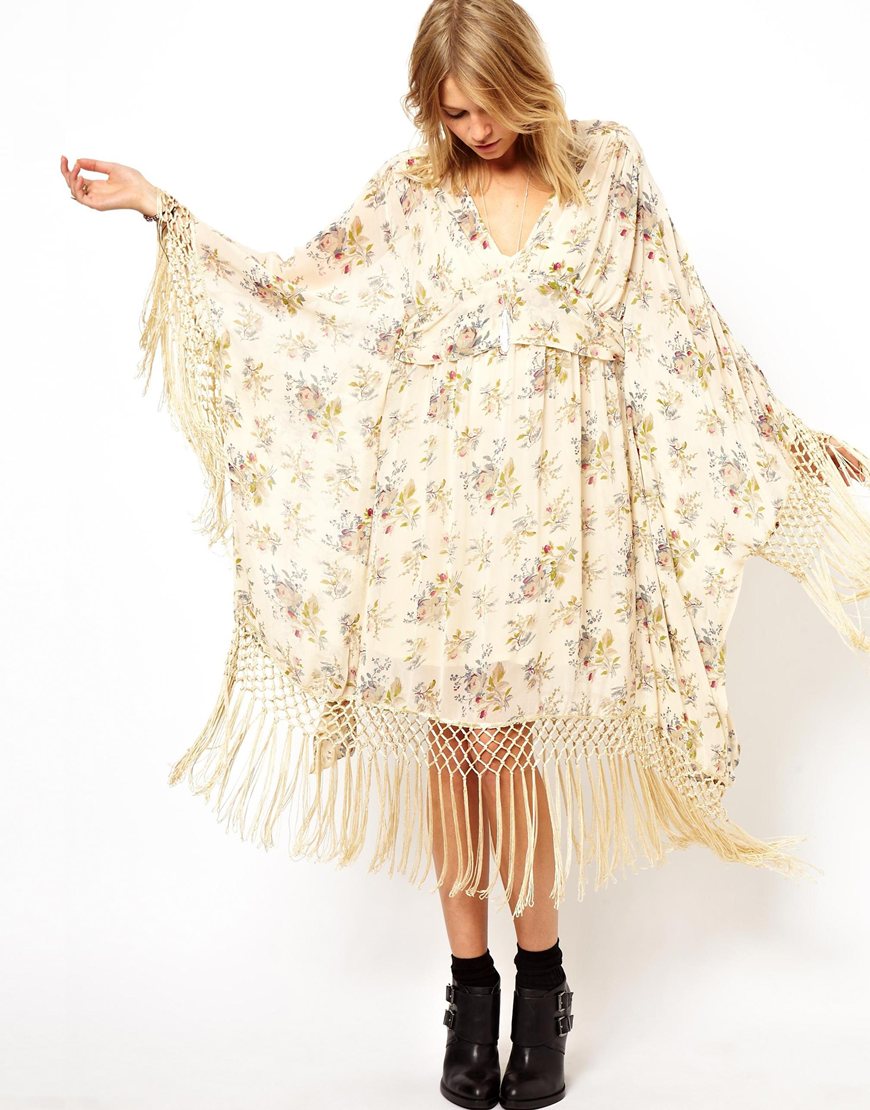 Asos Kimono Fringed Dress in Floral in Floral (Multi) Lyst