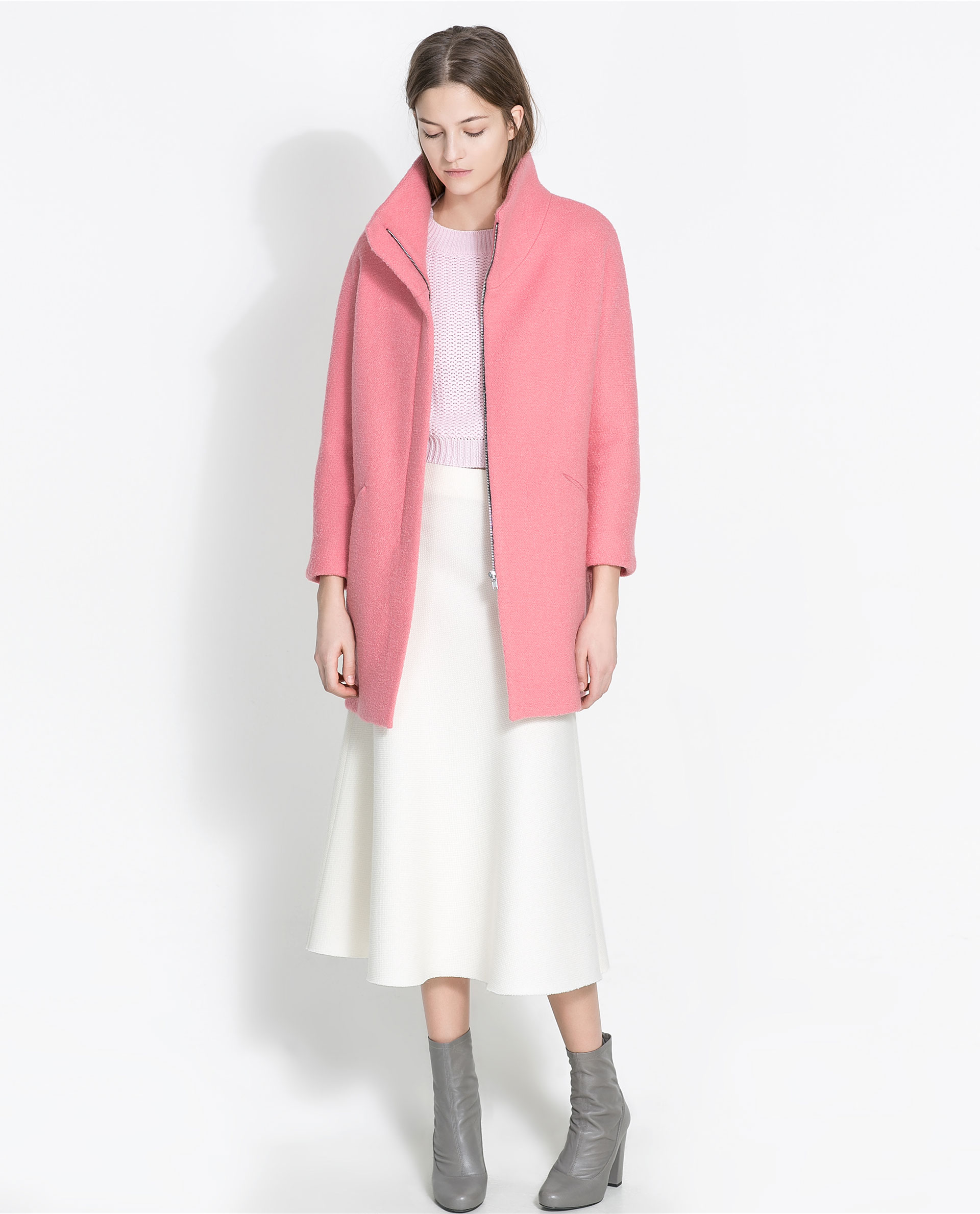 Zara BouclÃ© Coat in Pink | Lyst
