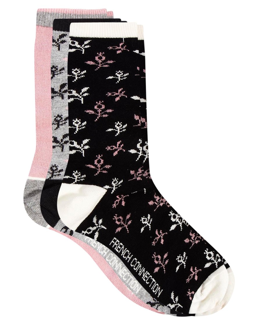 French Connection 3pk Floral Socks in Pink (Blackpinkmulti) Lyst
