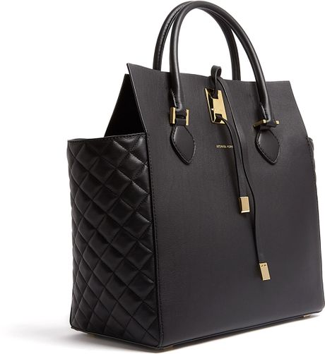 Michael Kors Black Miranda Structured Quilted Side Panel Tote in Black