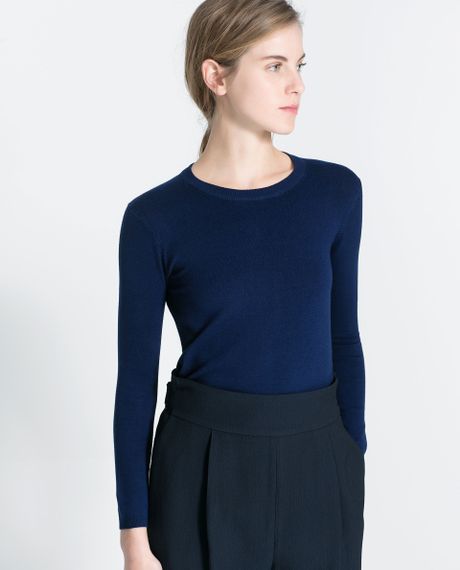 Zara Sweater With Zip At The Back In Blue (navy Blue) 