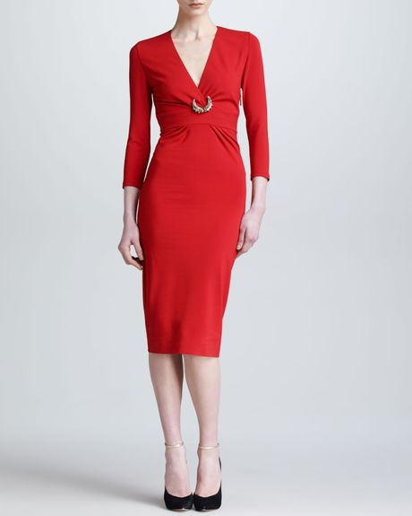 Roberto Cavalli Threequartersleeve Ponte Dress Red in Red