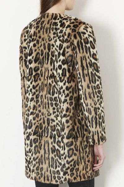 Topshop Faux Fur Animal Print Coat in Animal (BROWN) | Lyst